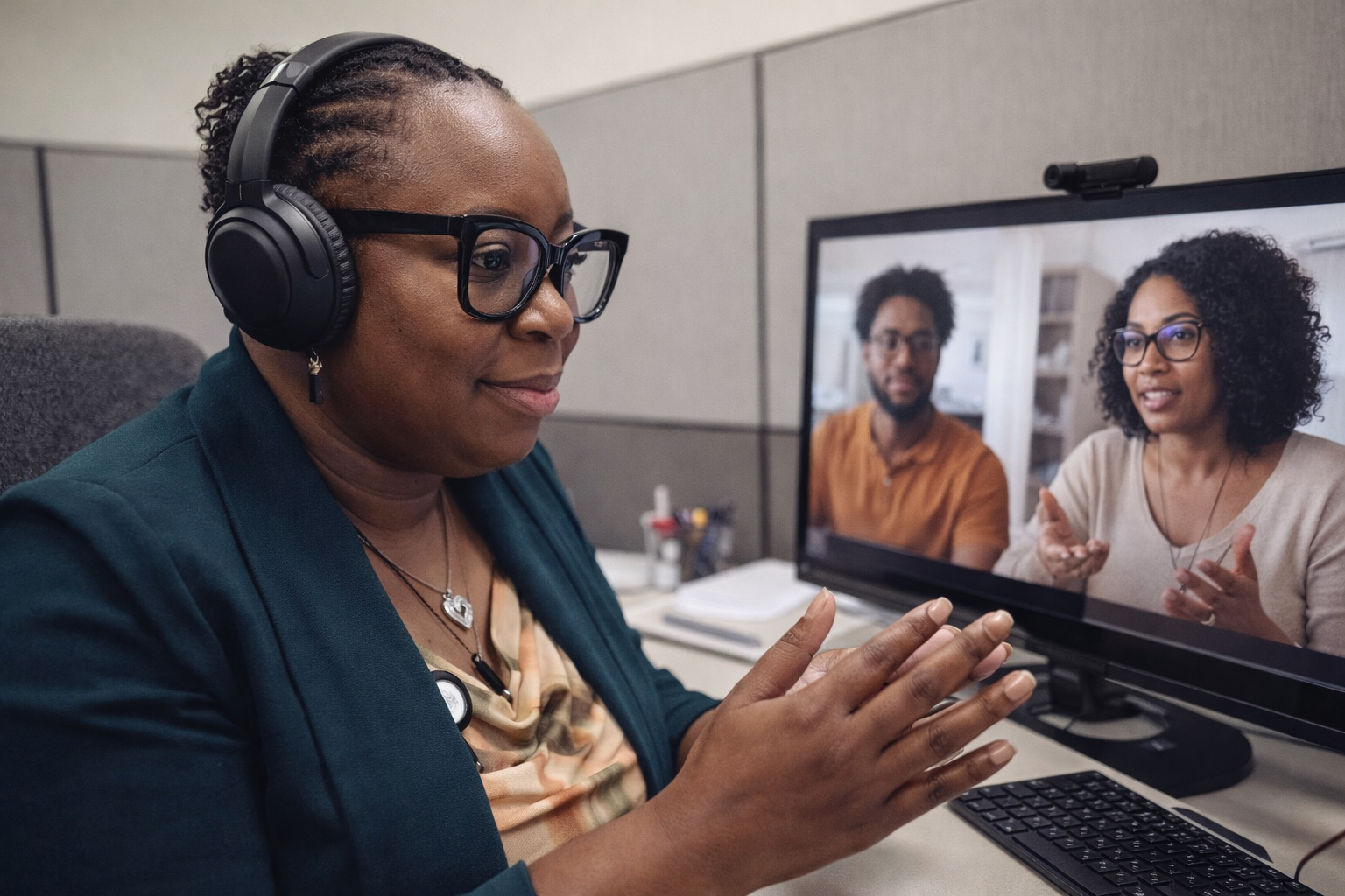 Virtual meeting in a focused workspace
